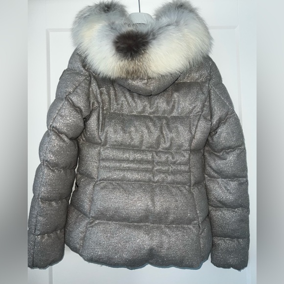 Moncler Grey Cardamine Faux Fur-trimmed Metallic Wool Down Jacket Size Small - Picture 5 of 9